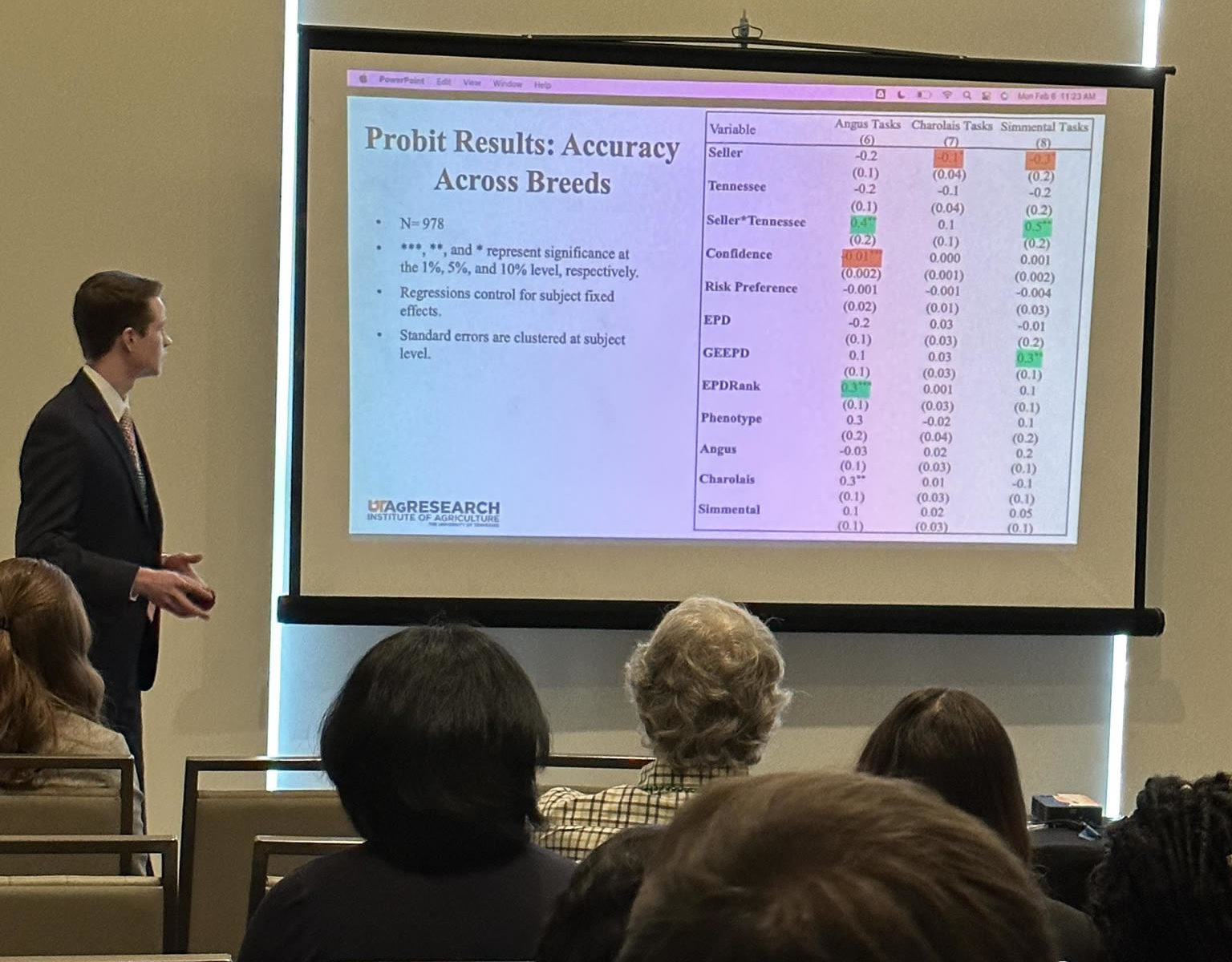 Graduate student presenting research at the 2023 Southern Agricultural Economics Association annual meeting