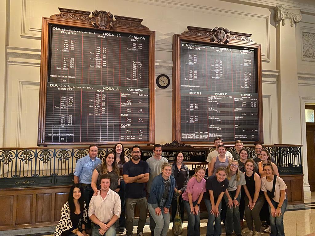 Students at the Rosario Stock Exchange in Argentina