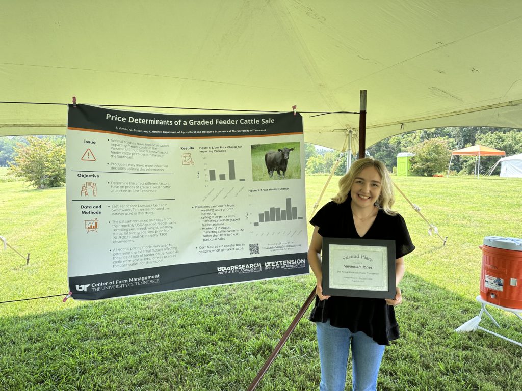 Savannah Jones, AREC Graduate Student and second place winner of the 2nd Annual Research Poster Competition at the Steak and Potatoes Field Day