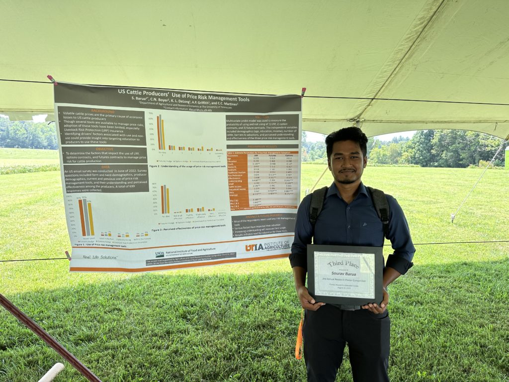 Sourav Barua, AREC Graduate Student and third place winner of the 2nd Annual Research Poster Competition at the Steak and Potatoes Field Day
