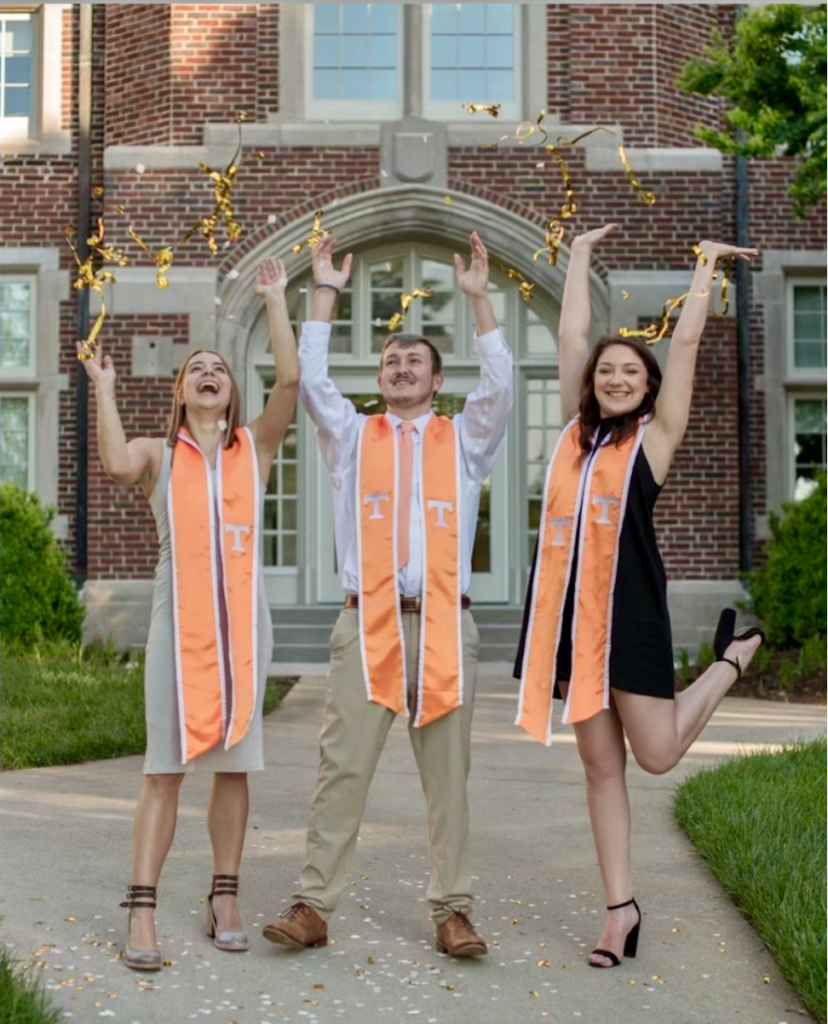 Celebrating MS graduation are (from left) Hannah Williams, Hence Duncan, and Leann Hopper