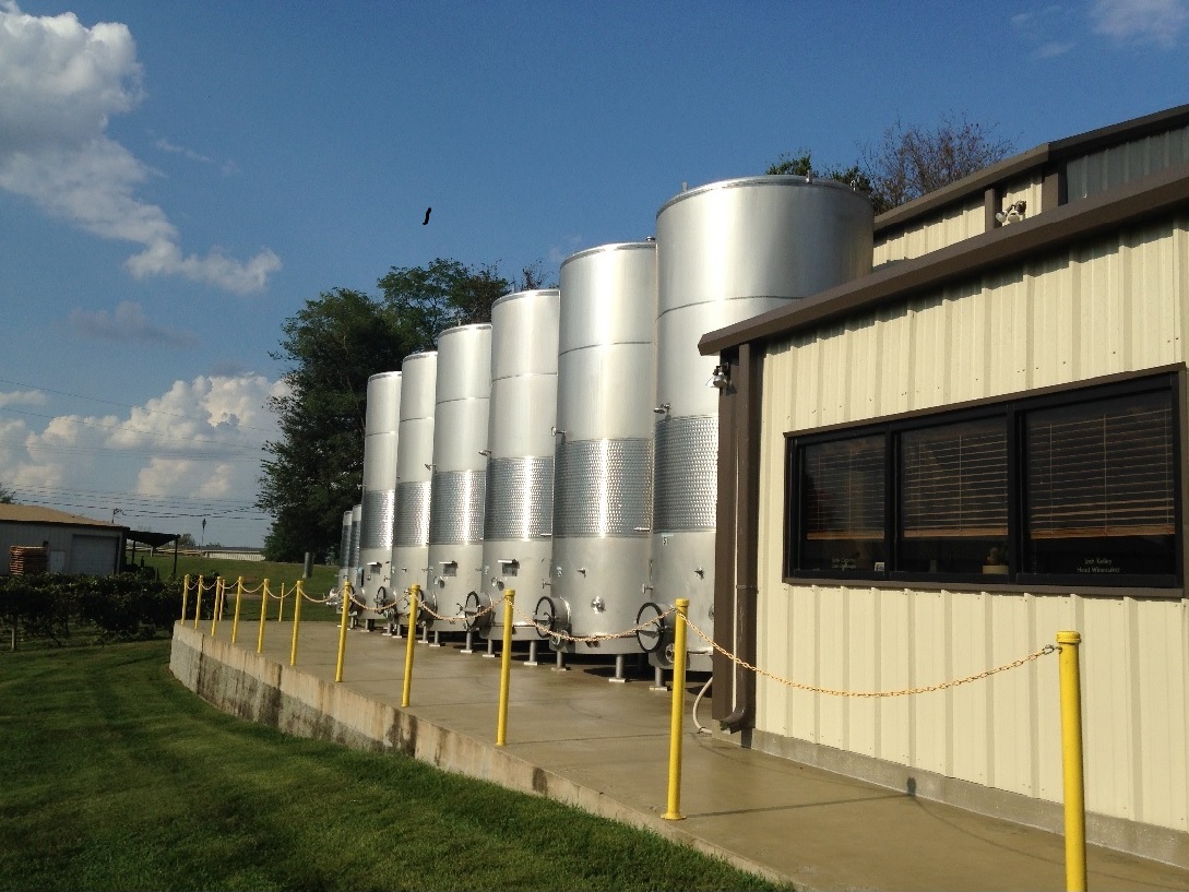Stainless steel aging vats, at Beachaven Vineyards and Winery in Clarksville, Tennessee